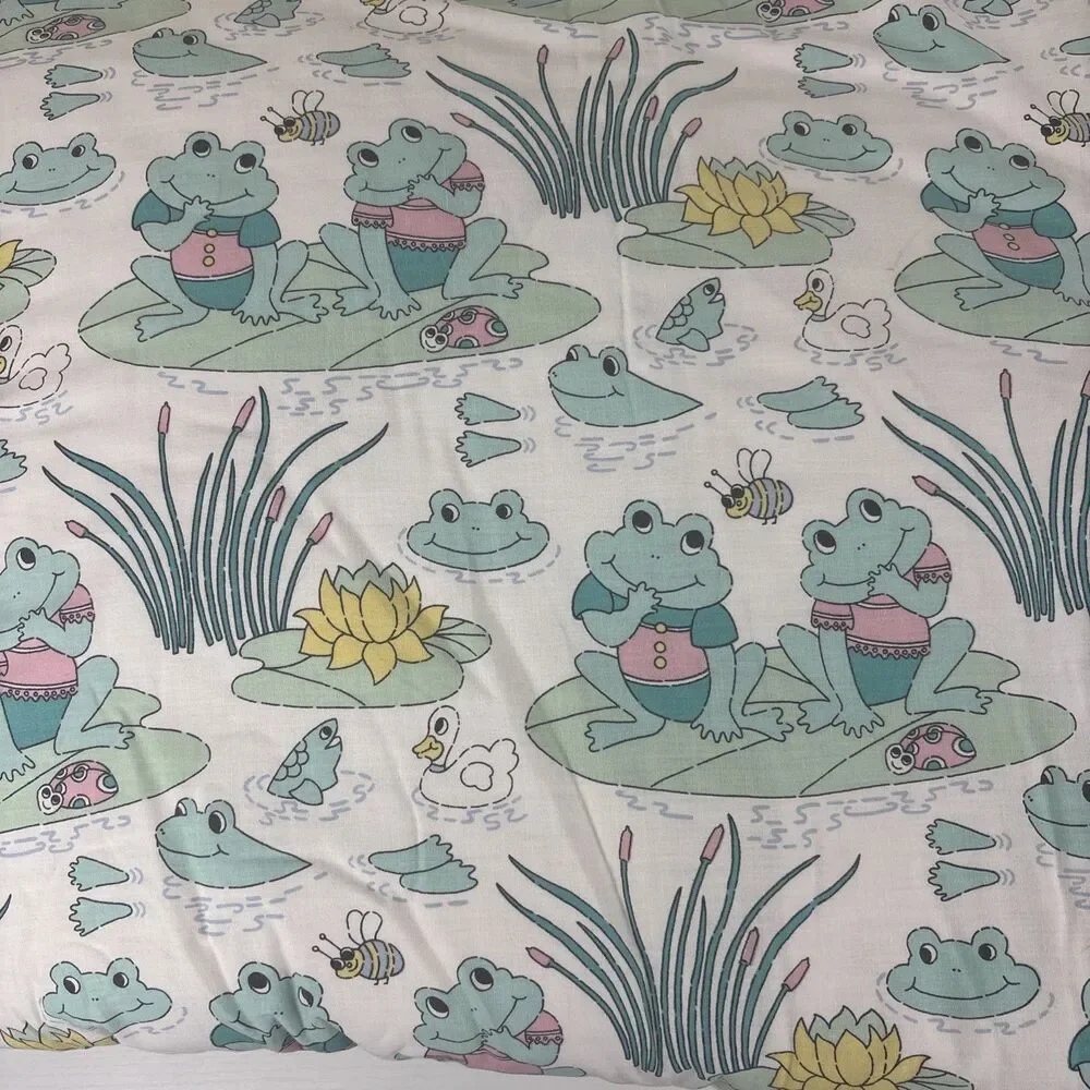 Vtg Debenhams Frog Lily Pad Twin Duvet + Pillowcase Child Kid Bedding RARE READ